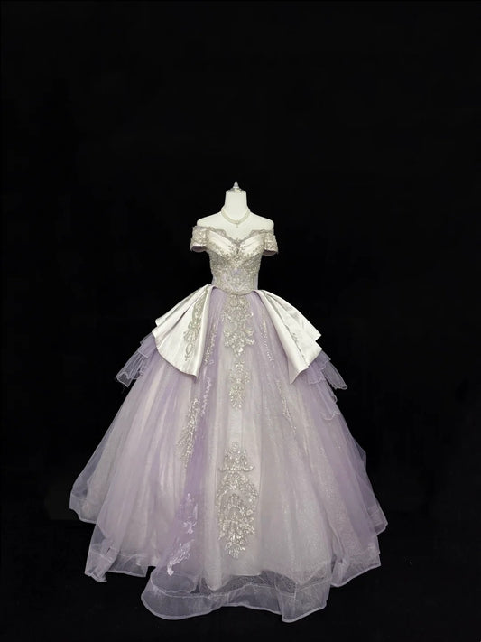 Sweet 16 Dresses Long Ball Gown Sweet Sixteen Long Birthday Dress Off Shoulder Lilac Tulle Formal Gown RC0280
