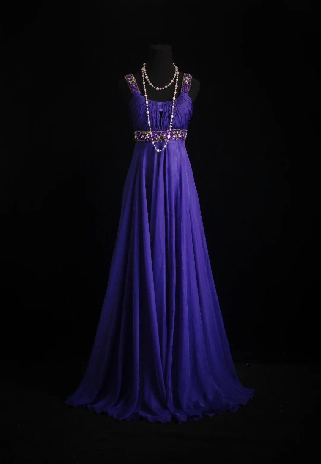 Vintage A line Square Neck Purple With Beading Chiffon Floor Length Prom Dresses Inspo Evening Outfits RB4342