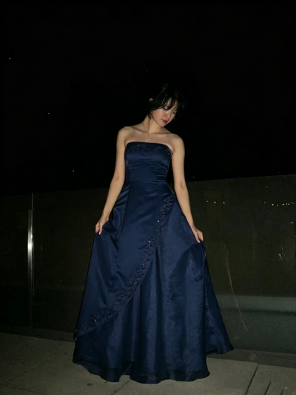 Robe de bal vintage rose clair sans bretelles, coupe trapèze, ornée de broderies, tenue de soirée formelle N536