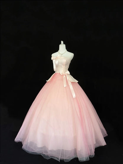 Cute Sweet 16 Dresses Long Ball Gown Strapless Blush Pink Tulle Formal Sweet Sixteen Birthday Gown RC0253
