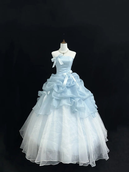 Sweet 16 Dresses Long Ball Gown Sweet Sixteen Long Birthday Dress Lace Strapless Blue Formal Gown RC0370