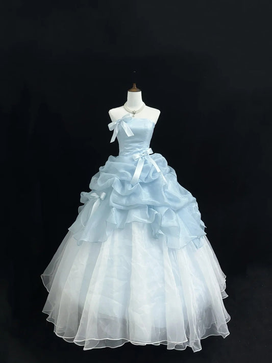 Sweet 16 Dresses Long Ball Gown Sweet Sixteen Long Birthday Dress Lace Strapless Blue Formal Gown RC0370
