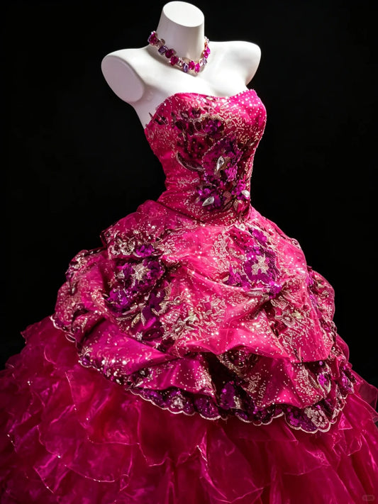 Elfenhafte Quince Kleid Ballkleid Sweetheart Hot Pink Gestufte Sweet 16 Quinceanera Kleider 15 Vestidos De Fiesta N4477
