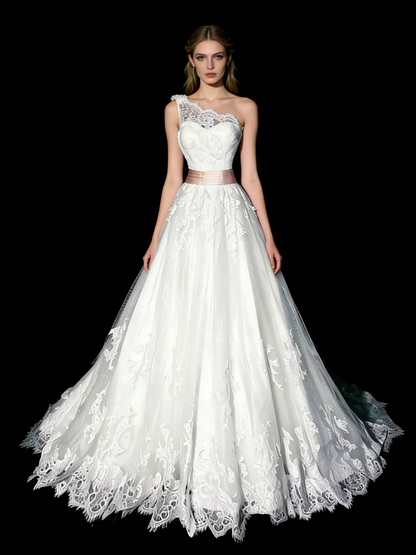 Robe de mariée vintage années 80, robe de bal asymétrique en tulle et dentelle blanche, longue robe de mariée cintrée N1209