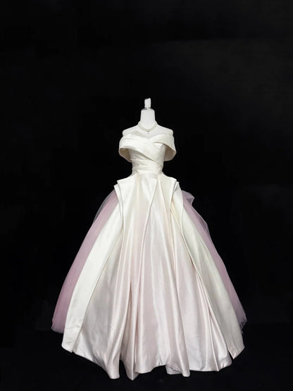 Langes schulterfreies Ballkleid für den 16. Geburtstag mit Ärmeln aus rosa Tüll, RC0339