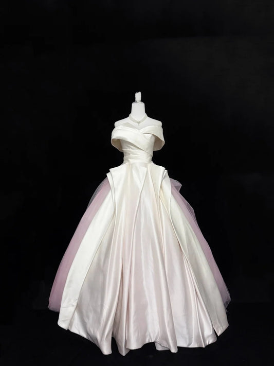 Sweet 16 Dresses Long Ball Gown Off Shoulder With Sleeves Pink Tulle Sweet Sixteen Birthday Gown RC0339