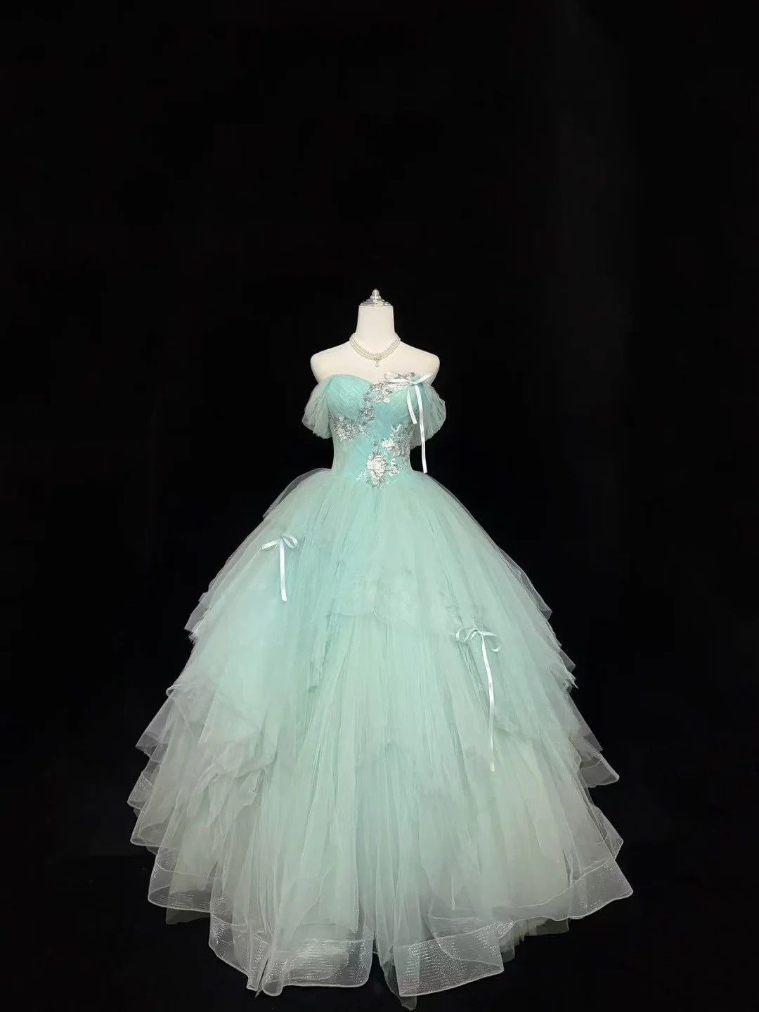 Mint Green Sweet 16 Dresses Long Ball Gown Off Shoulder Tulle Formal Sweet Sixteen Birthday Gown RC0240