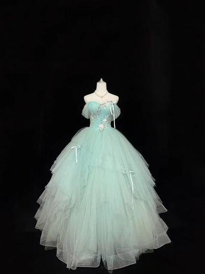 Mint Green Sweet 16 Dresses Long Ball Gown Off Shoulder Tulle Formal Sweet Sixteen Birthday Gown RC0240