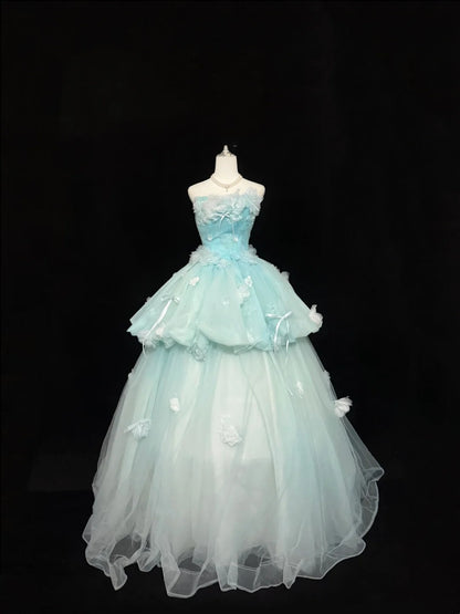 Sweet 16 Dresses Long Ball Gown Lace Sweet Sixteen Long Birthday Dress Strapless Tulle Formal Gown RC0265