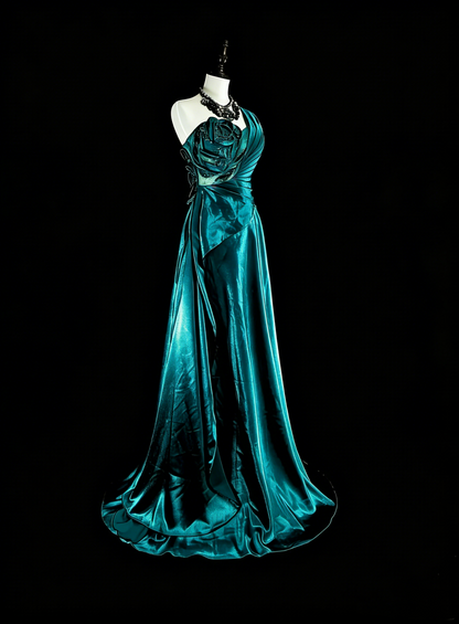 Robes de bal vintage, esthétique rétro années 1950, élégantes, coupe trapèze, vert foncé, longues, inspiration robes de soirée N1992