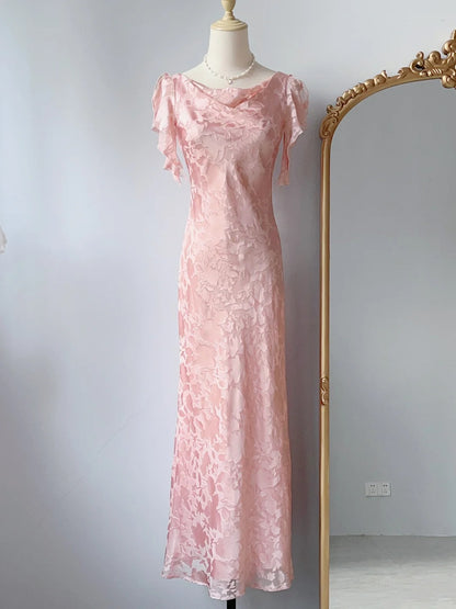 Vintage Prom Dresses Mermaid Pink Lace 80s Sleeveless Long Evening Formal Dress RB3245