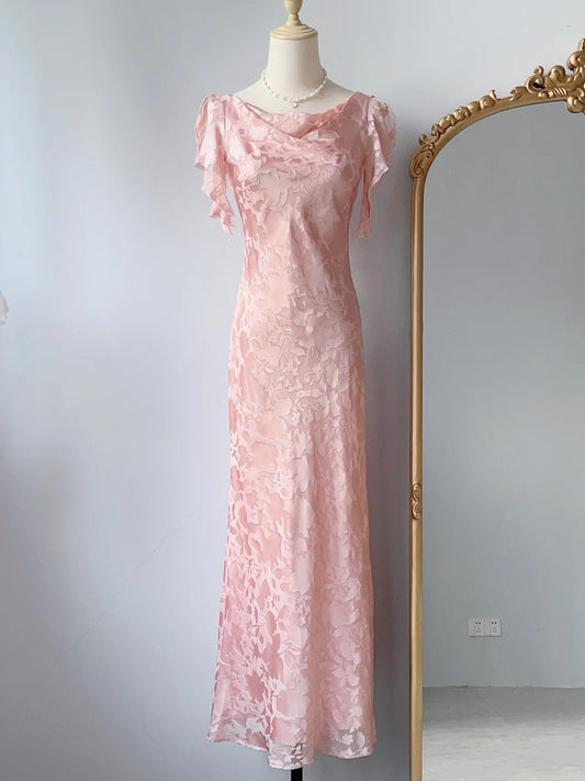 Vintage Abschlussballkleider Meerjungfrau Pink Spitze 80er Jahre Ärmellos Langes Abendkleid RB3245