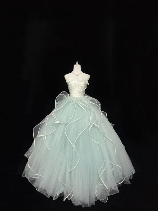 Sweet 16 Dresses Long Ball Gown Sweet Sixteen Long Birthday Dress Strapless Sage Green Formal Gown RC0345