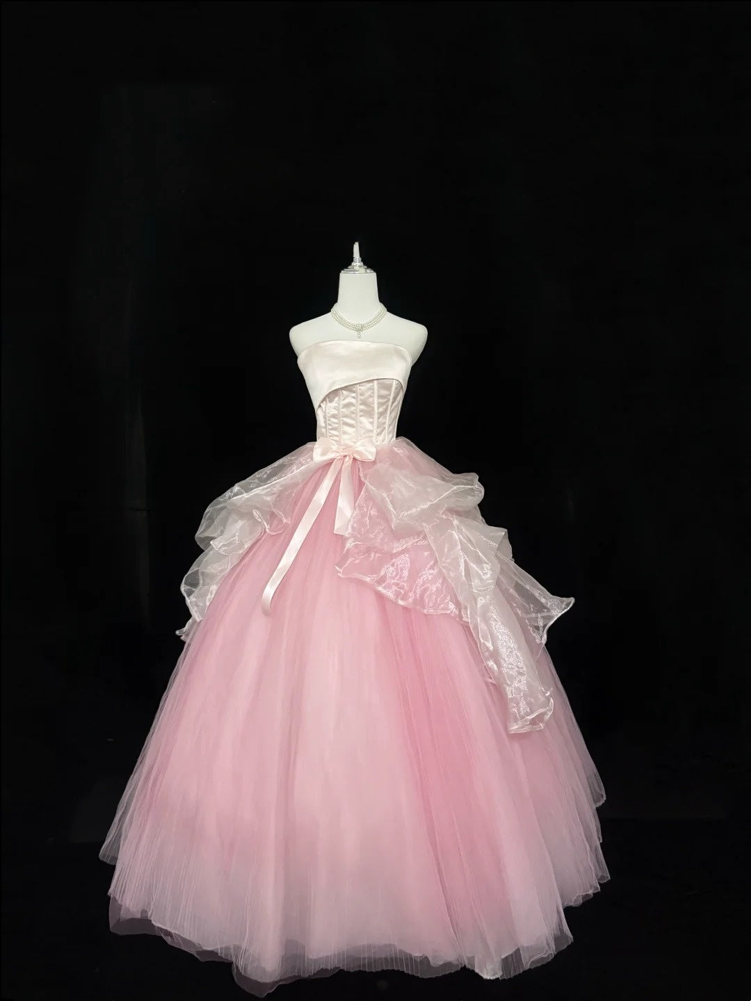 Sweet 16 Dresses Long Ball Gown Sweet Sixteen Long Birthday Dress Strapless Pink Tulle Formal Gown RC0324
