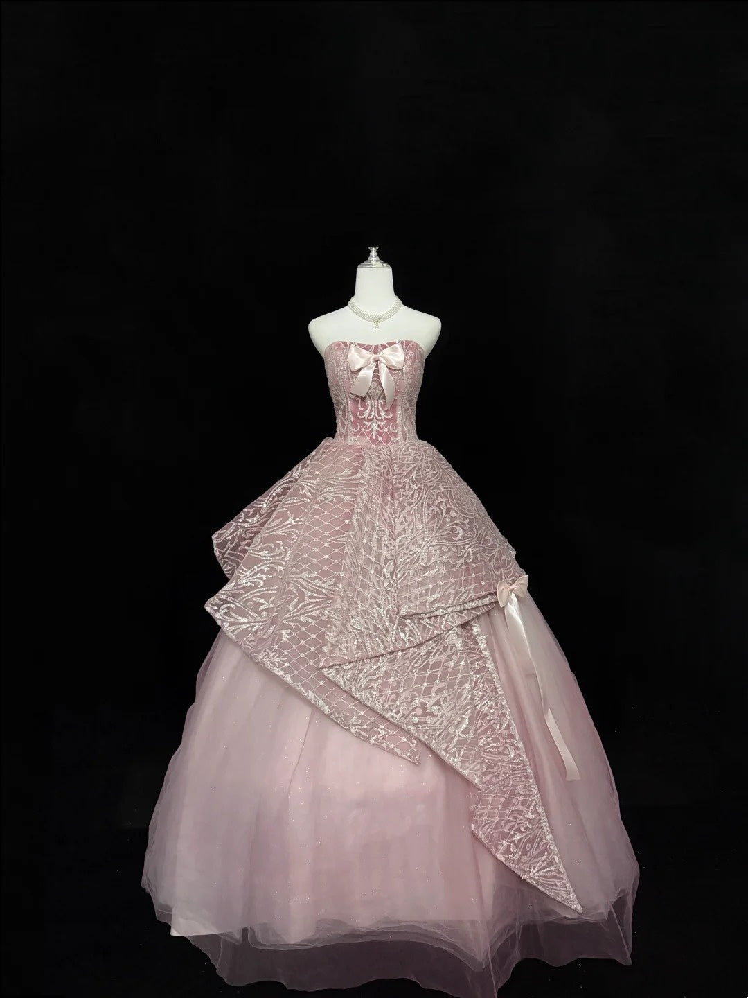 Sweet 16 Dresses Long Ball Gown Sweet Sixteen Long Birthday Dress Strapless Pink Sequin Formal Gown RC0319