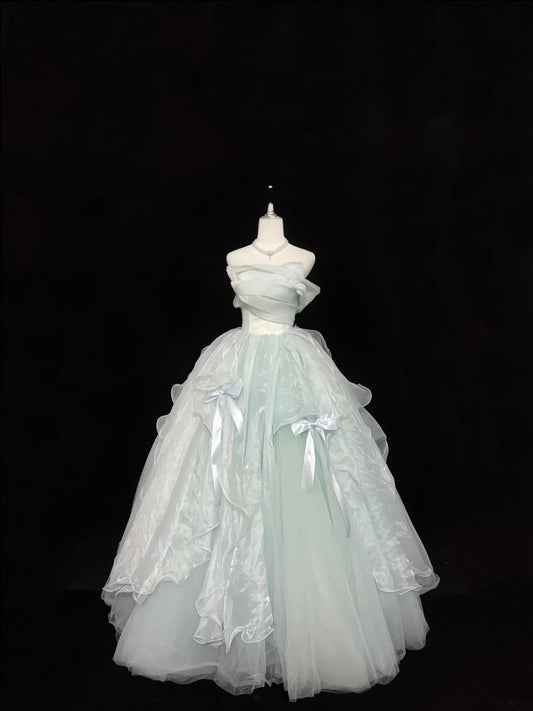 Sweet 16 Dresses Long Ball Gown Sweet Sixteen Long Birthday Dress Strapless Sage Green Formal Gown RC0365