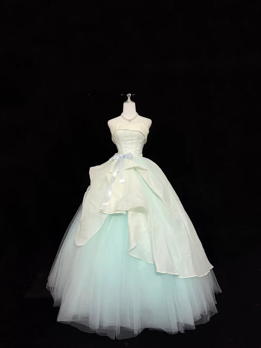 Sweet 15 Quinceanera Dress Ball Gown Strapless Blue With Tiered Long 15th Birthday Gown RC0274