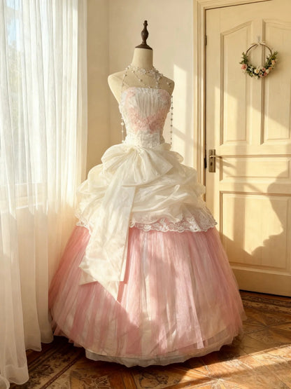 Robe de bal princesse sans bretelles en tulle blanc et rose longue douce 15 16 Robes de Quinceañera Robe Quinceañera dix-sept RB4248
