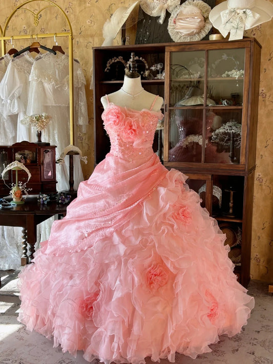 Vintage Ballkleid Spaghettiträger Rosa Mit Lagen Stufen Sweet 16 Kleider Quinceanera Kleid Lang 15 Vestidos De Fiesta N2263