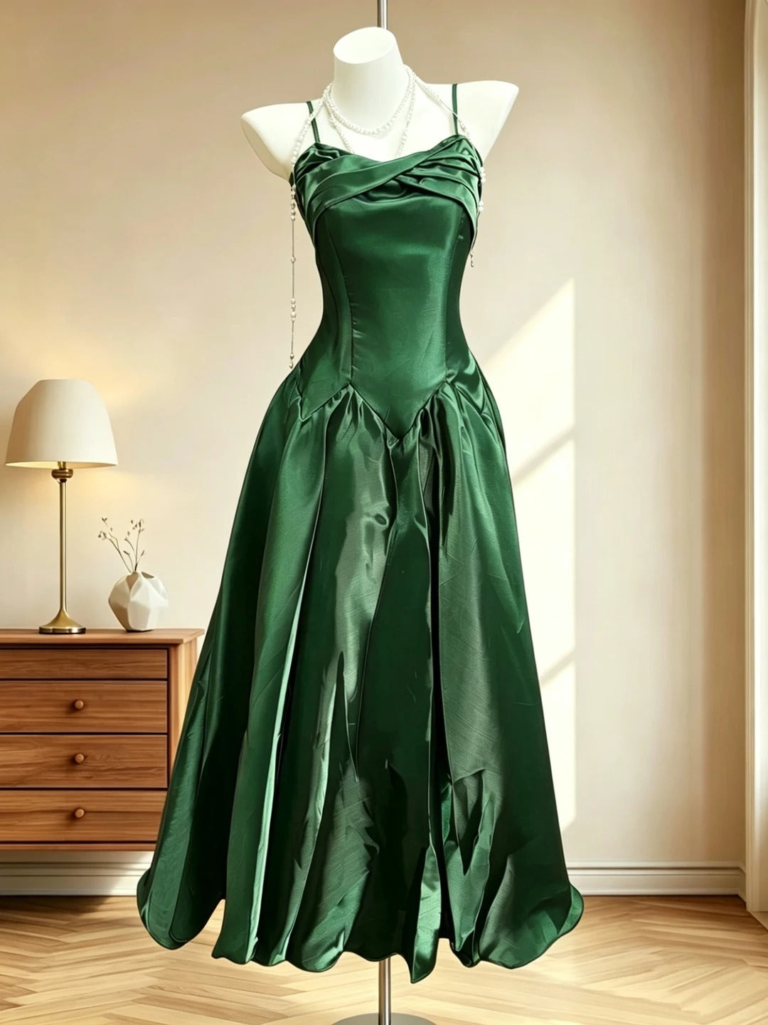 Einfache Abschlussballkleider A-Linie Spaghettiträger Dunkelgrün Ärmelloses Abendkleid Formelles Kleid RB3070