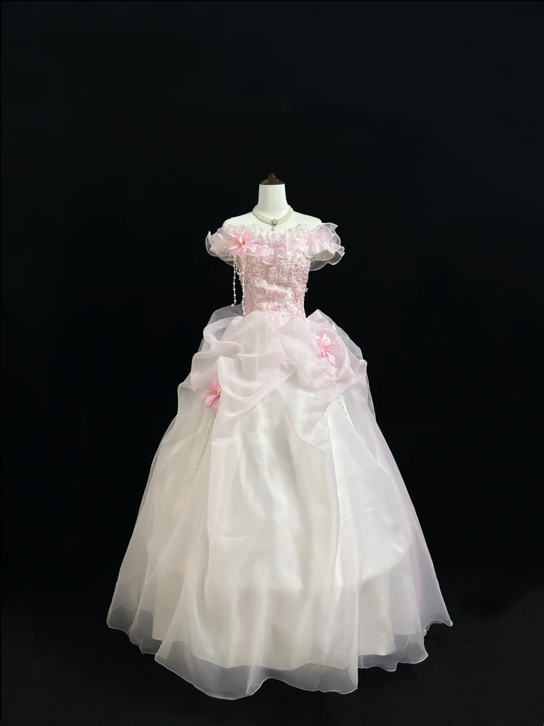 Pink Sweet 16 Dresses Long Ball Gown Off Shoulder With Ruffled Lace Sweet Sixteen Birthday Gown RC0230