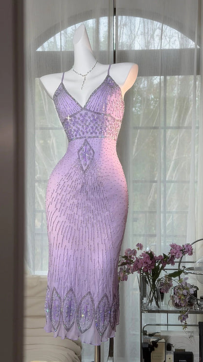 Cute Sheath Spaghetti Strap Lilac Chiffon Ideas For Women Birthday Dress Homecoming Outfits N3533
