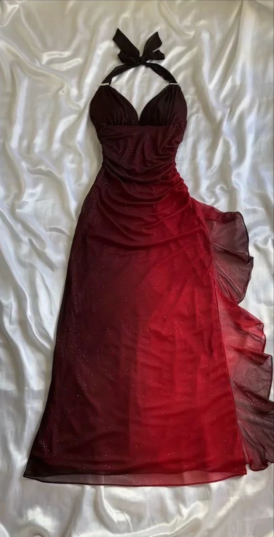 Elegant A line Halter Royal Blue Chiffon Ombre Evening Women Party Dresses Long Formal Prom Dresses 16 Birthday Gown AB1298