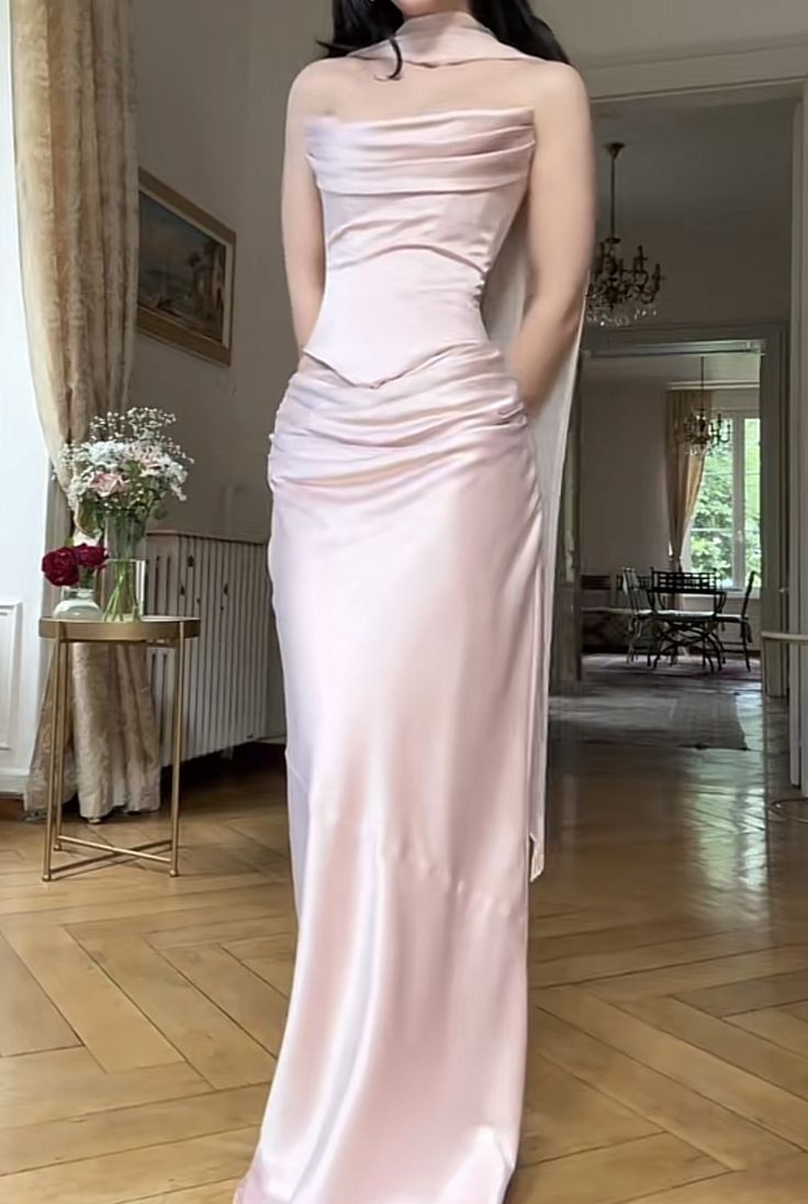 Robe de bal longue sirène bustier en satin rose avec foulard plissé, tenue de soirée pour un 20e anniversaire N411