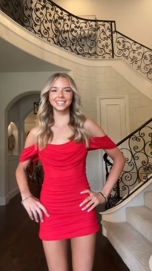 Pretty Sheath Off The Shoulder Red Mini Dress Homecoming Dresses University Ideas Inspo Short Hoco Court Gowns RB7248