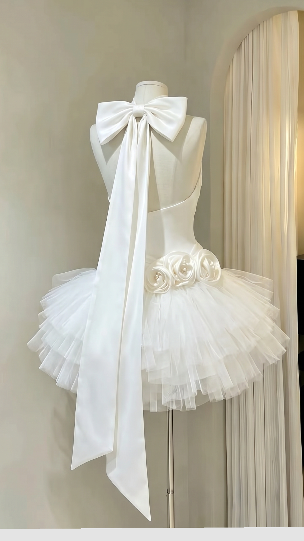 Cute Ball Gown Halter White Tulle Short With Flowers Homecoming Dress Inspo Ideas Mini Party Dresses RB6878