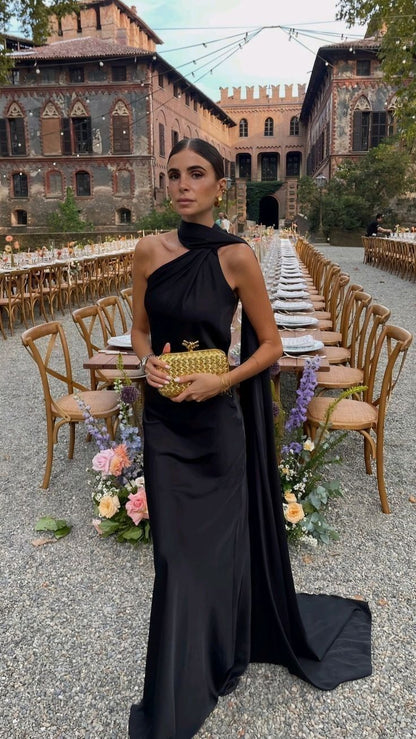 Black One Shoulder Satin Mother of the Bride/Groom Dress Evening Prom Formal Dress Formal Gowns AB1928