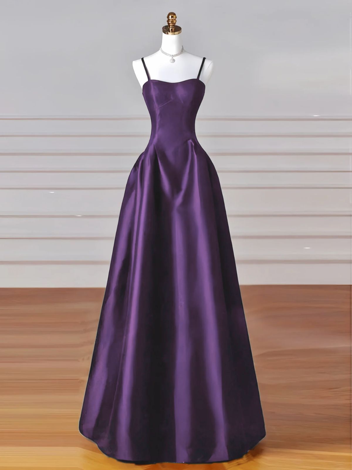 Lila A-Linien-Abendkleid aus Satin mit Herzausschnitt, schlicht, bodenlang, festliche Kleider AB1927