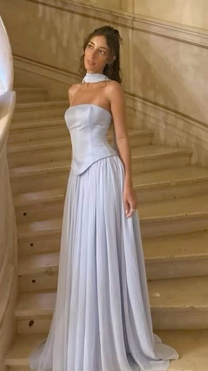 Elegantes, trägerloses, hellblaues A-Linien-Kleid mit Schal für den Winter – langes, formelles Kleid für Abschlussball, Abendveranstaltung, Dinnerpartys und andere festliche Anlässe für Damen (AB2025)