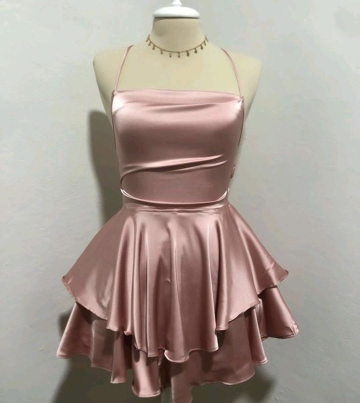 Einfaches A-Linien-Spaghettiträger Rosa rückenfreies kurzes Inspo Hoco-Kleid Heimkehrkleider RB4163