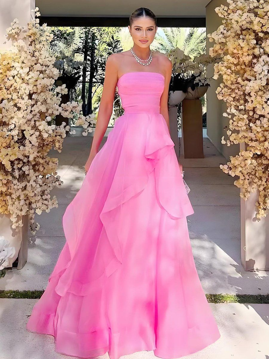 Robe de bal élégante sans bretelles en tulle orange poudré, robe de soirée longue et formelle pour femme, robe de bal de fin d'année pour un anniversaire de 16 ans AB1291