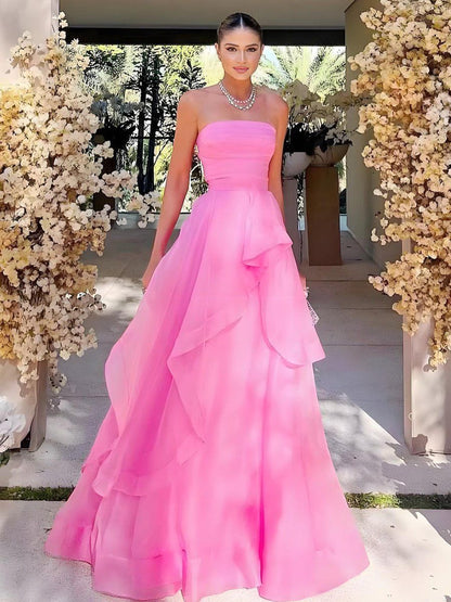 Robe de bal élégante sans bretelles en tulle orange poudré, robe de soirée longue et formelle pour femme, robe de bal de fin d'année pour un anniversaire de 16 ans AB1291