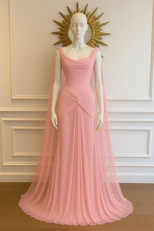 Magnificent Meerjungfrau Neckholder Rosa Ärmelloses Chiffon Langes Ballkleid Abendkleid N2546