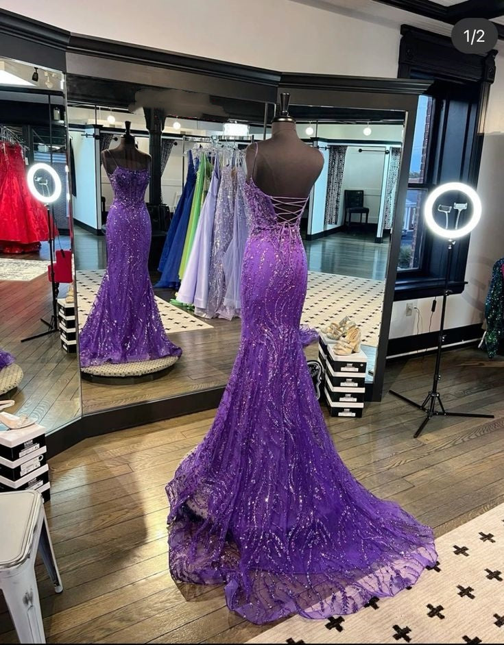 Sexy, elegantes Pailletten-Abendkleid mit Spaghettiträgern, weinrotem Rückenausschnitt, ästhetisch für Teenager, festliche Kleider, Party-Outfits, Ballkleid AB1193