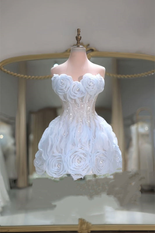 Lovely Ball Gown Hoco & Homecoming Dress Sweetheart White With Flowers Short Party Dresses RB6445