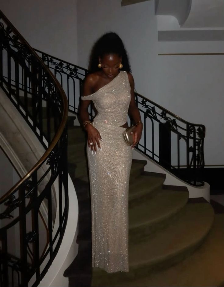 Sparkly Mermaid One Shoulder Long Prom Dresses Formal Evening Gowns AB1602