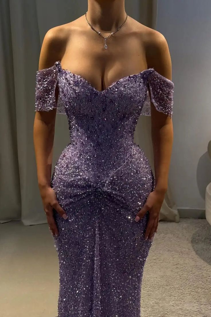 Elegante, schlichte Ballkleider für die Oberstufe: Meerjungfrauen-Stil, herzförmiger Schnitt, lila Pailletten, halbformell, langes Abschlussballkleid für Teenager AB1977