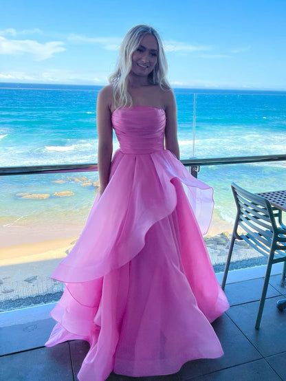 Robe de bal élégante sans bretelles en tulle orange poudré, robe de soirée longue et formelle pour femme, robe de bal de fin d'année pour un anniversaire de 16 ans AB1291