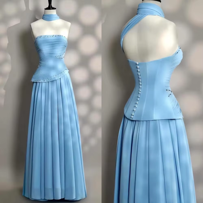 Elegantes, trägerloses, blaues A-Linien-Abendkleid für Damen, langes, formelles Kleid für Abschlussball, 16. Geburtstag, Damenkleid AB1222