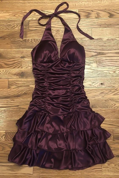 Glitter A Line Halter Purple Satin With Pleated Spring dress Short Homecoming 21th 16th Birthday Cocktail Ideas Outfits RB8307