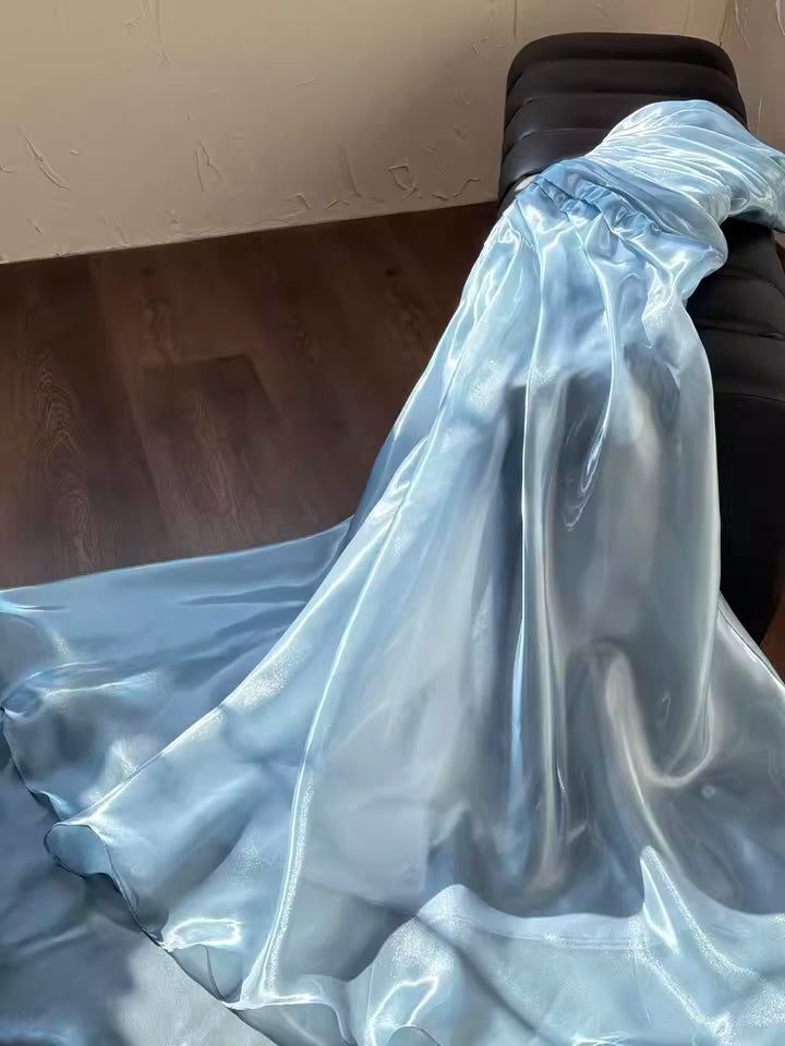Light Blue Strapless Pleated Prom Dresses Evening Formal Gown Semi Formal Grad Long Prom Dress For Teens AB1993