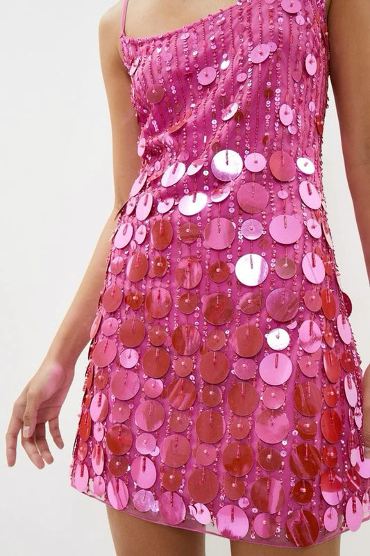 Glitter A Line Spaghetti Strap Pink Sequin Graduation Dresses Short High School For 8th Grade Senior Homecoming Dress RB3379