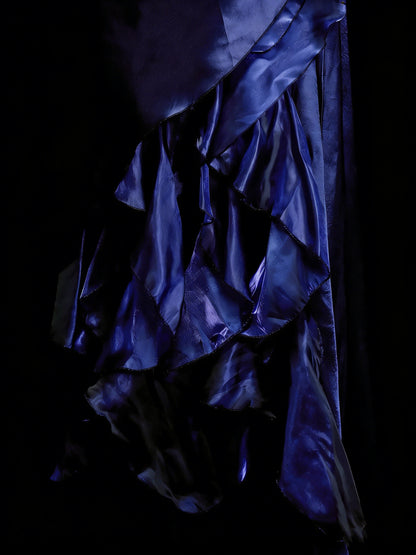 Robe de soirée vintage style années 70/80, coupe trapèze, bretelles spaghetti, bleu marine, idéale pour les adolescentes, les étudiantes et les jeunes filles. Robe longue de bal de fin d'année N1143