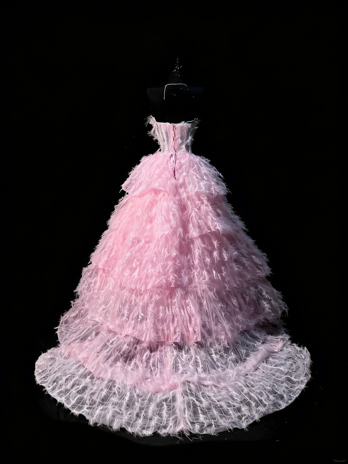 Ballkleid, trägerlos, Tüll, rosa, ärmellos, mit Federn, langes Quinceañera-Kleid für Damen, Sweet-16-Quinceañera-Kleid N1199