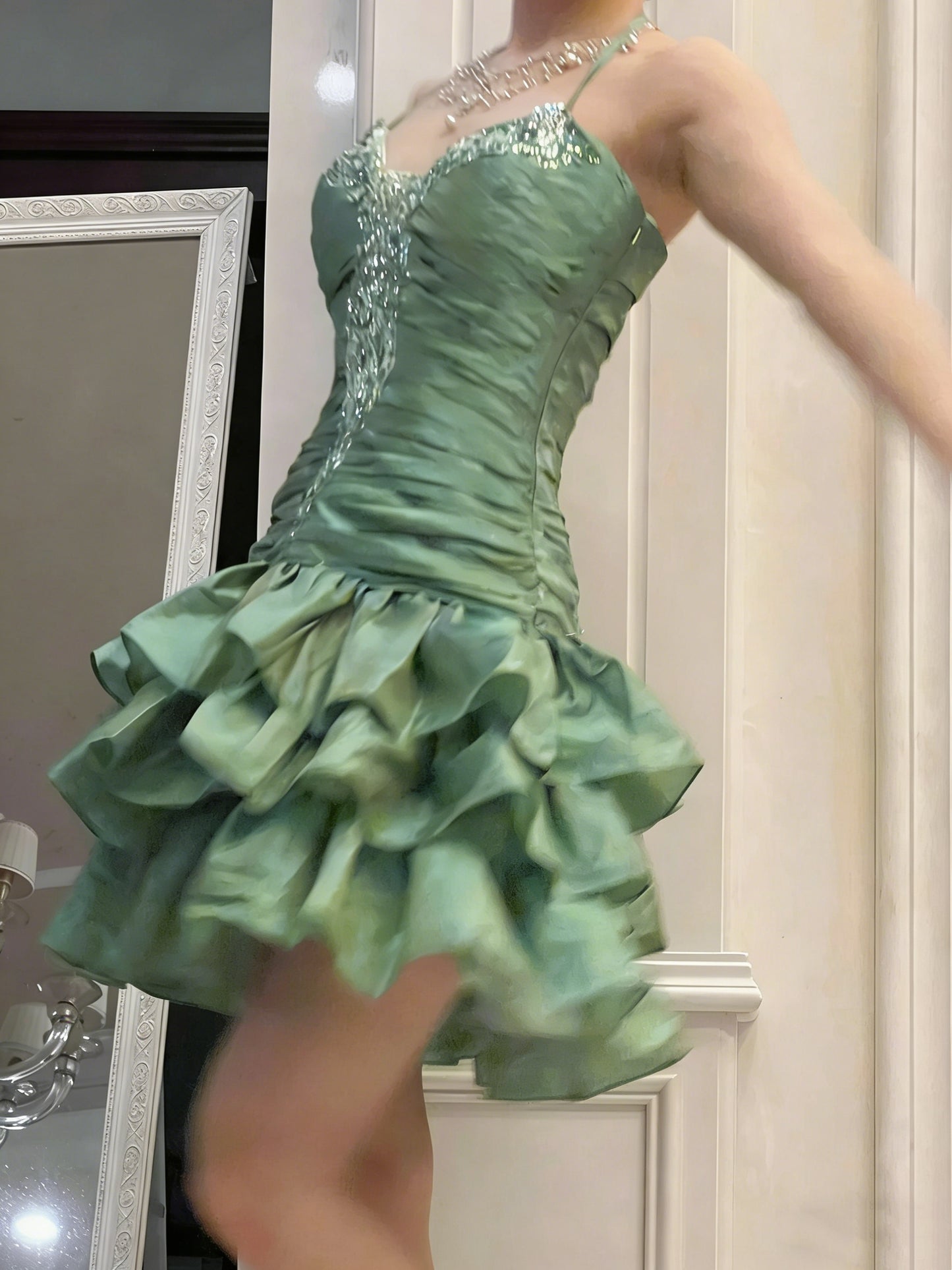Robe fourreau vintage verte dos nu à taille basse, robe courte Hoco Gowns, robe d'anniversaire, robe de bal de fin d'année, robe Hoco Gown N1201