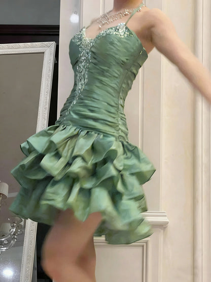 Robe fourreau vintage verte dos nu à taille basse, robe courte Hoco Gowns, robe d'anniversaire, robe de bal de fin d'année, robe Hoco Gown N1201